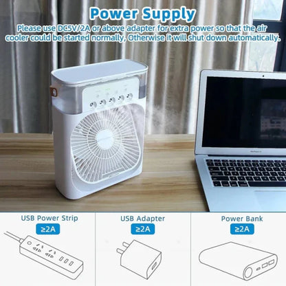 Portable Air Conditioner Fan – USB Electric Fan with LED Night Light & Mist Humidifier