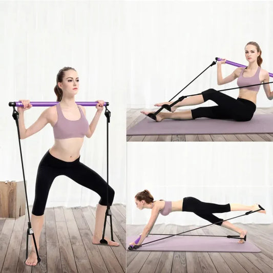 Portable Pilates Bar with Resistance Bands – Home Gym Yoga & Fitness Exercise Stick