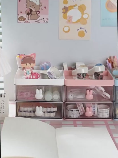 Rabbit Handle Clear Desk Organizer- Perfect For Pen ,makeup And Jewellery Etc