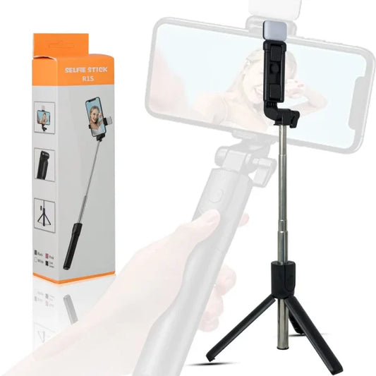 R1S Selfie Stick with Tripod – Bluetooth Foldable Selfie Rod for Phone & Action Camera, iPhone, Random Color