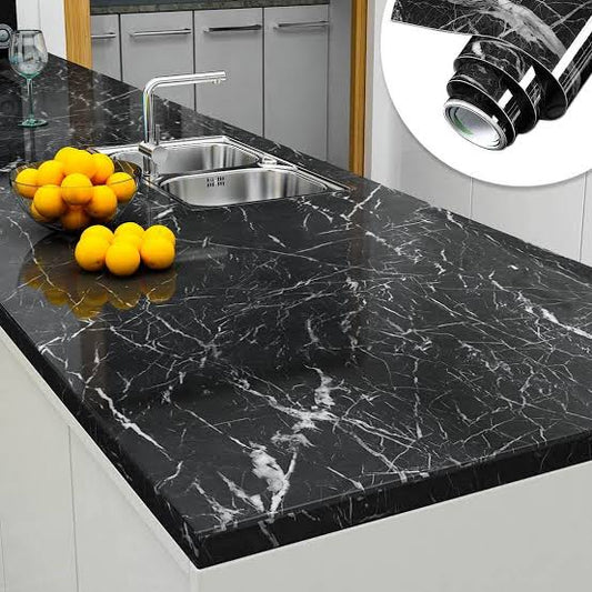 Black Marble Self-Adhesive Wallpaper – 60x200 cm Oil & Heat Resistant