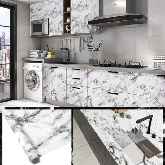 White Marble Self-Adhesive Wallpaper – 60x200 cm Oil & Heat Resistant