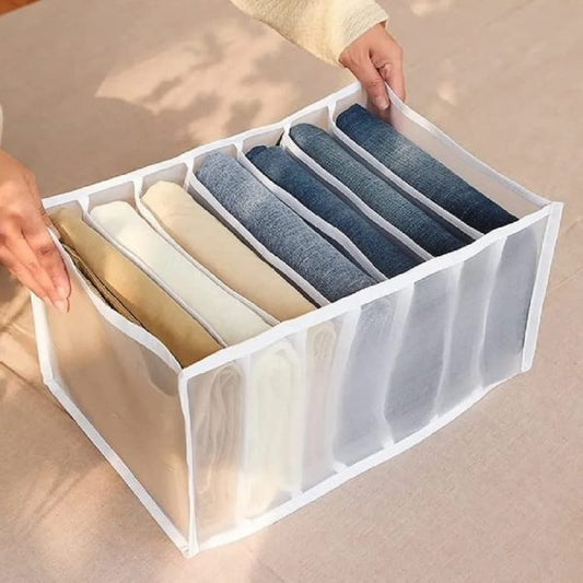 Transparent Jeans Organizer – Foldable Washable Clothes Storage Box for Wardrobe & Closet